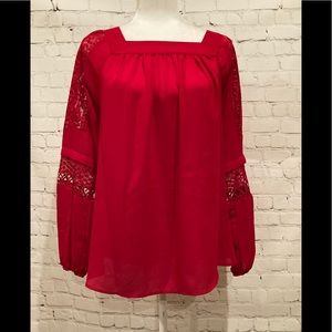 Red Lace-Embroidery New Directions Top - Size: S